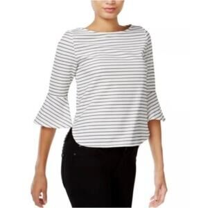 Bar III White/Black Striped Flounce Sleeve Blouse‎ -Textured XS